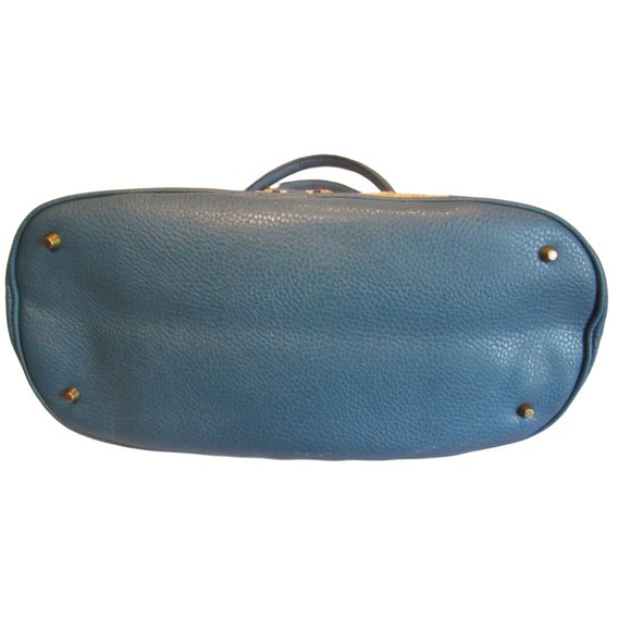 Vintage Bandolino Tan Suede w/Blue Leather Trim Purse Shoulder Bag w/Pink Lining - Picture 4 of 7